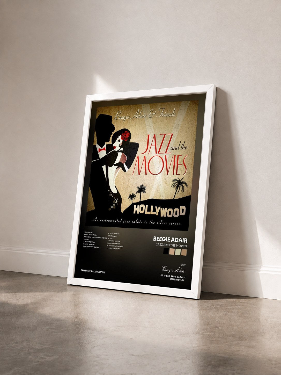 #blanc Tableau de l'album Jazz And The Movies de Beegie Adair vu de trois quarts, cadre blanc