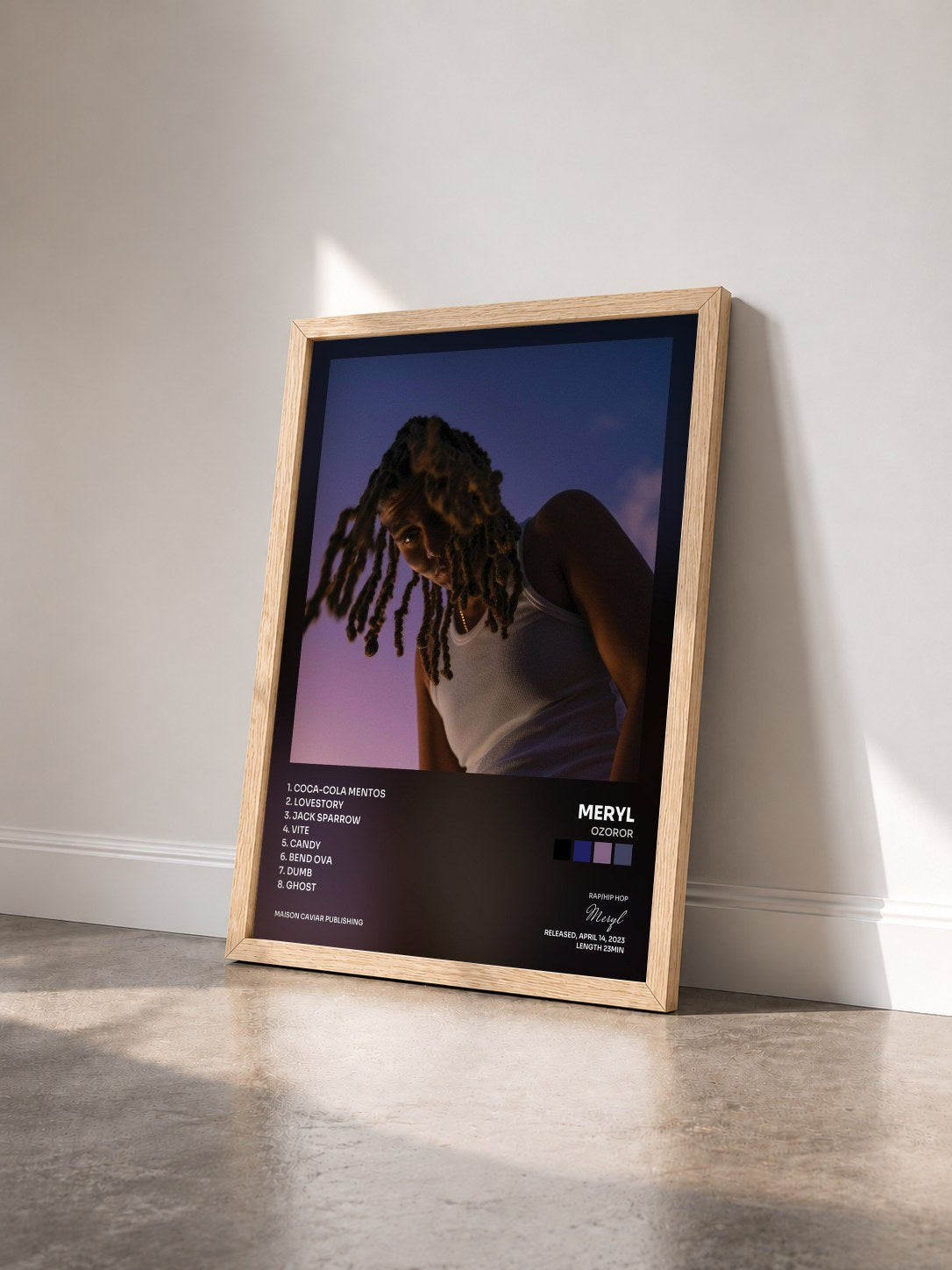 #bois Tableau de l'album Ozoror de Meryl vu de trois quarts, cadre en bois brut