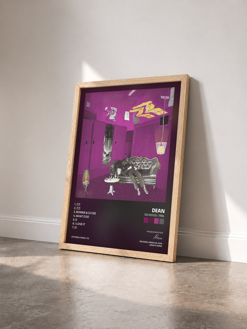 #bois Tableau de l'album 130 Mood : TRBL de Dean vu de trois quarts, cadre en bois brut