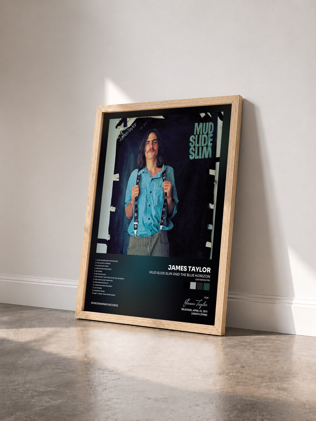 #bois Tableau de l'album Mud Slide Slim and the Blue Horizon (2019 Remaster) de James Taylor vu de trois quarts, cadre en bois brut