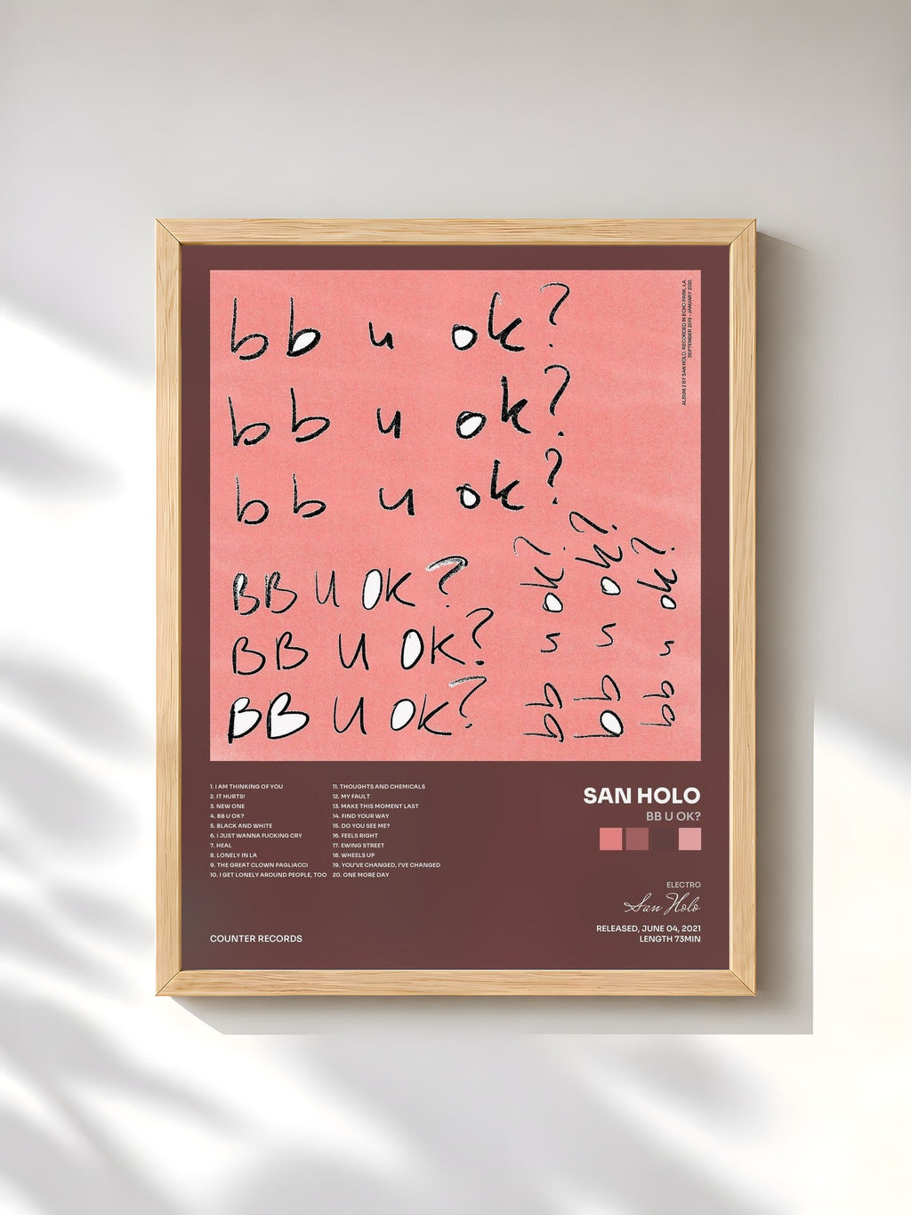 #bois Tableau de l'album bb u ok? de San Holo, cadre en bois brut, imprimé et encadré en France