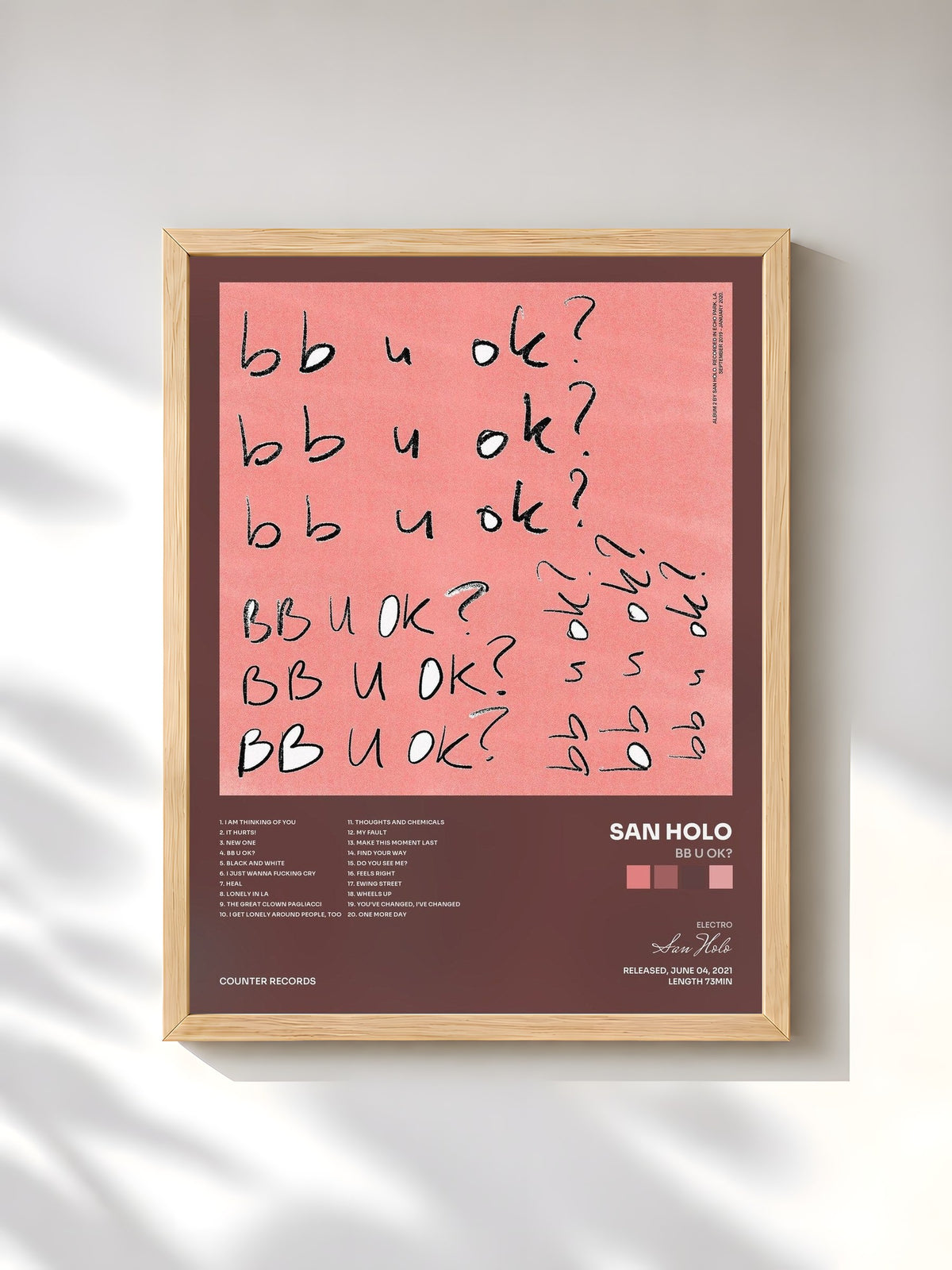 #bois Tableau de l'album bb u ok? de San Holo, cadre en bois brut, imprimé et encadré en France