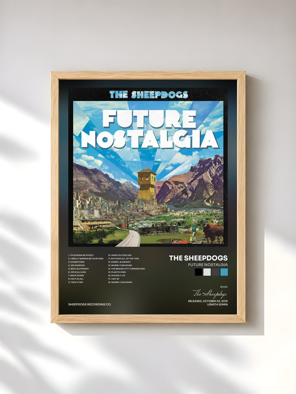 #bois Tableau de l'album Future Nostalgia de The Sheepdogs, cadre en bois brut, imprimé et encadré en France