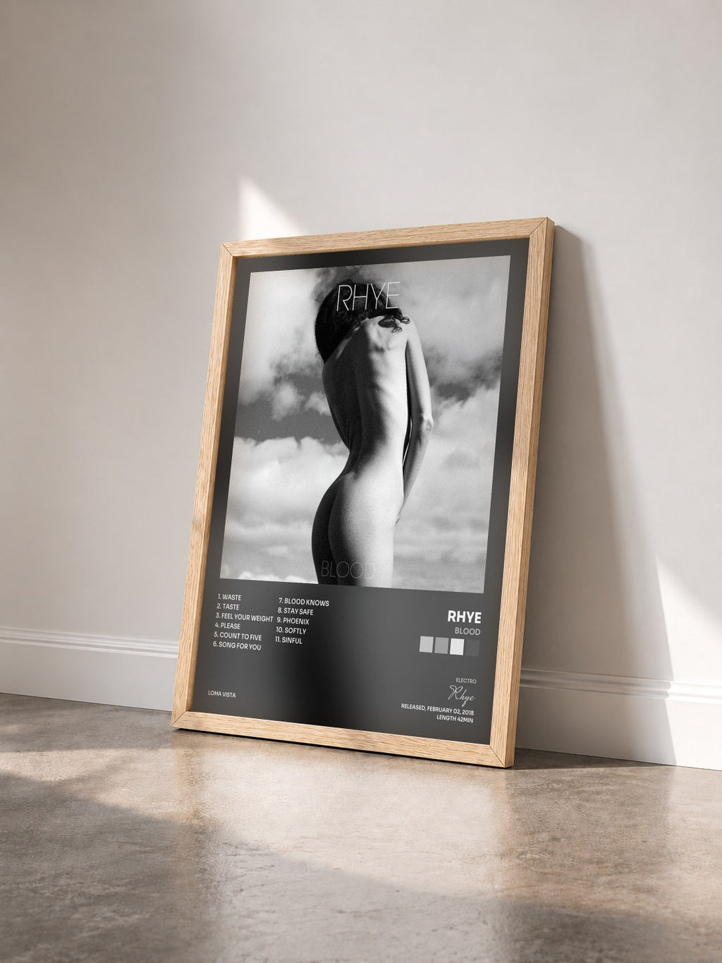 #bois Tableau de l'album Blood de Rhye vu de trois quarts, cadre en bois brut