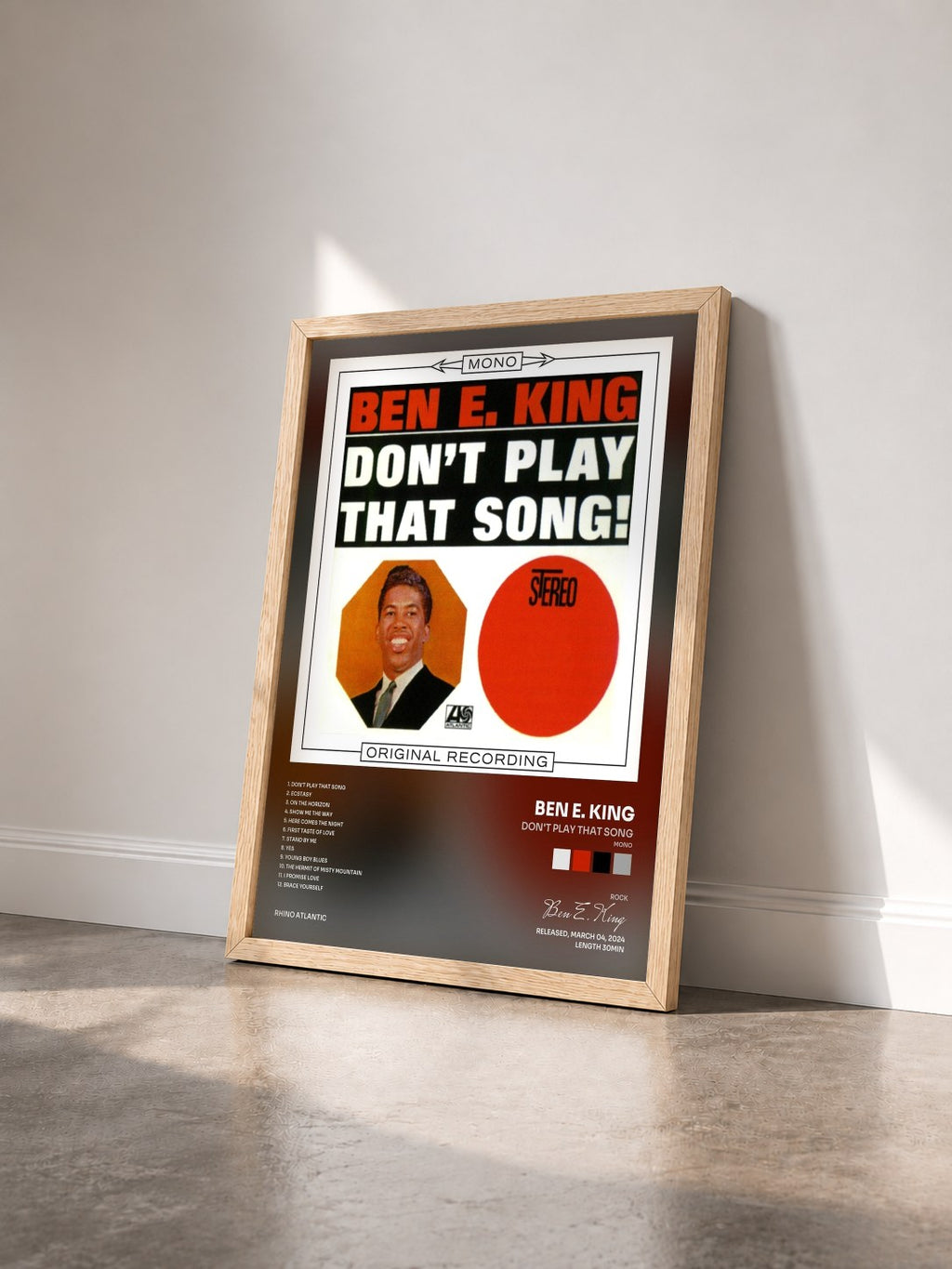 #bois Tableau de l'album Don't Play That Song (Mono) de Ben E. King vu de trois quarts, cadre en bois brut