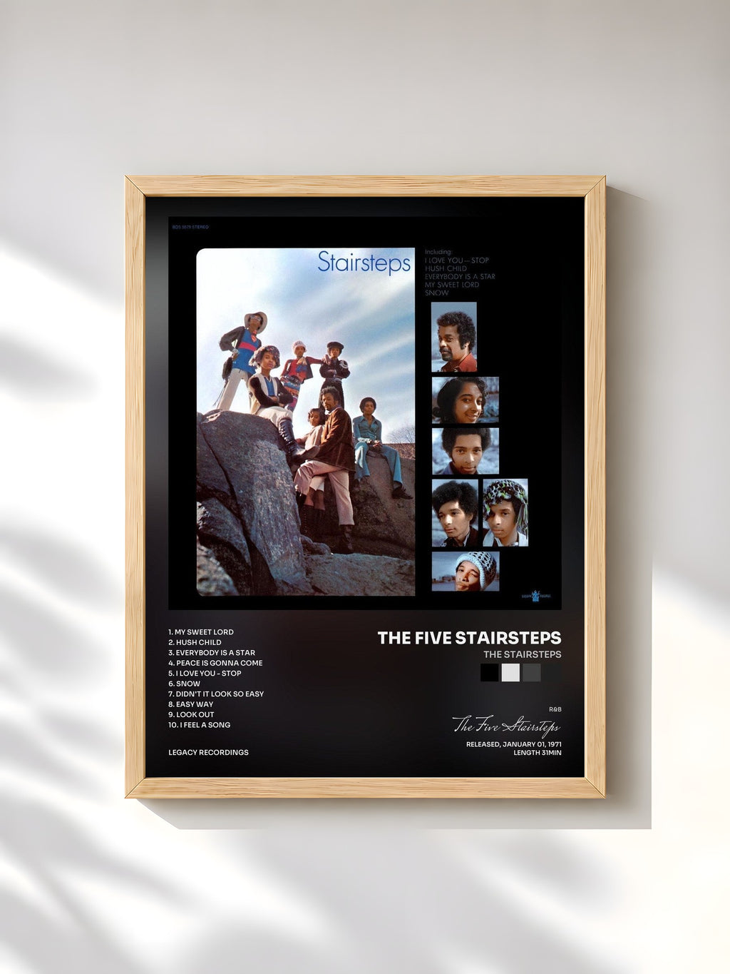 #bois Tableau de l'album The Stairsteps de The Five Stairsteps, cadre en bois brut, imprimé et encadré en France