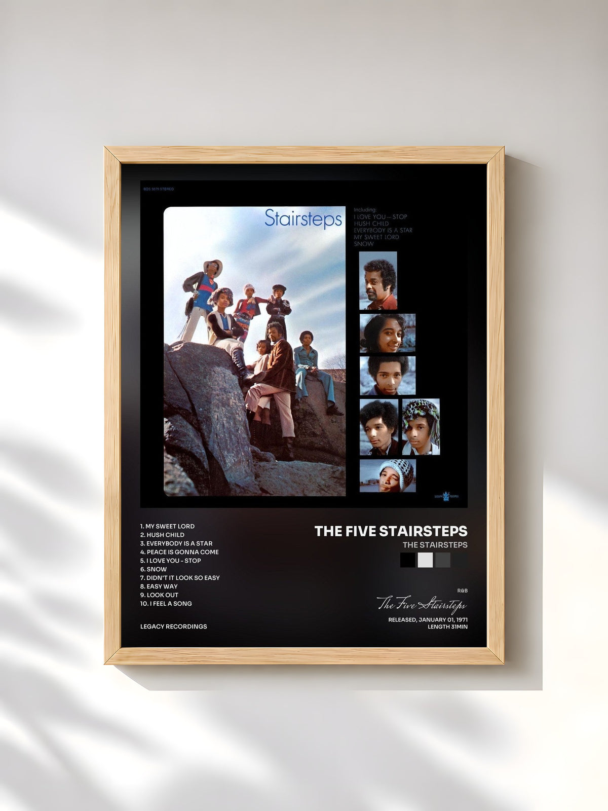 #bois Tableau de l'album The Stairsteps de The Five Stairsteps, cadre en bois brut, imprimé et encadré en France