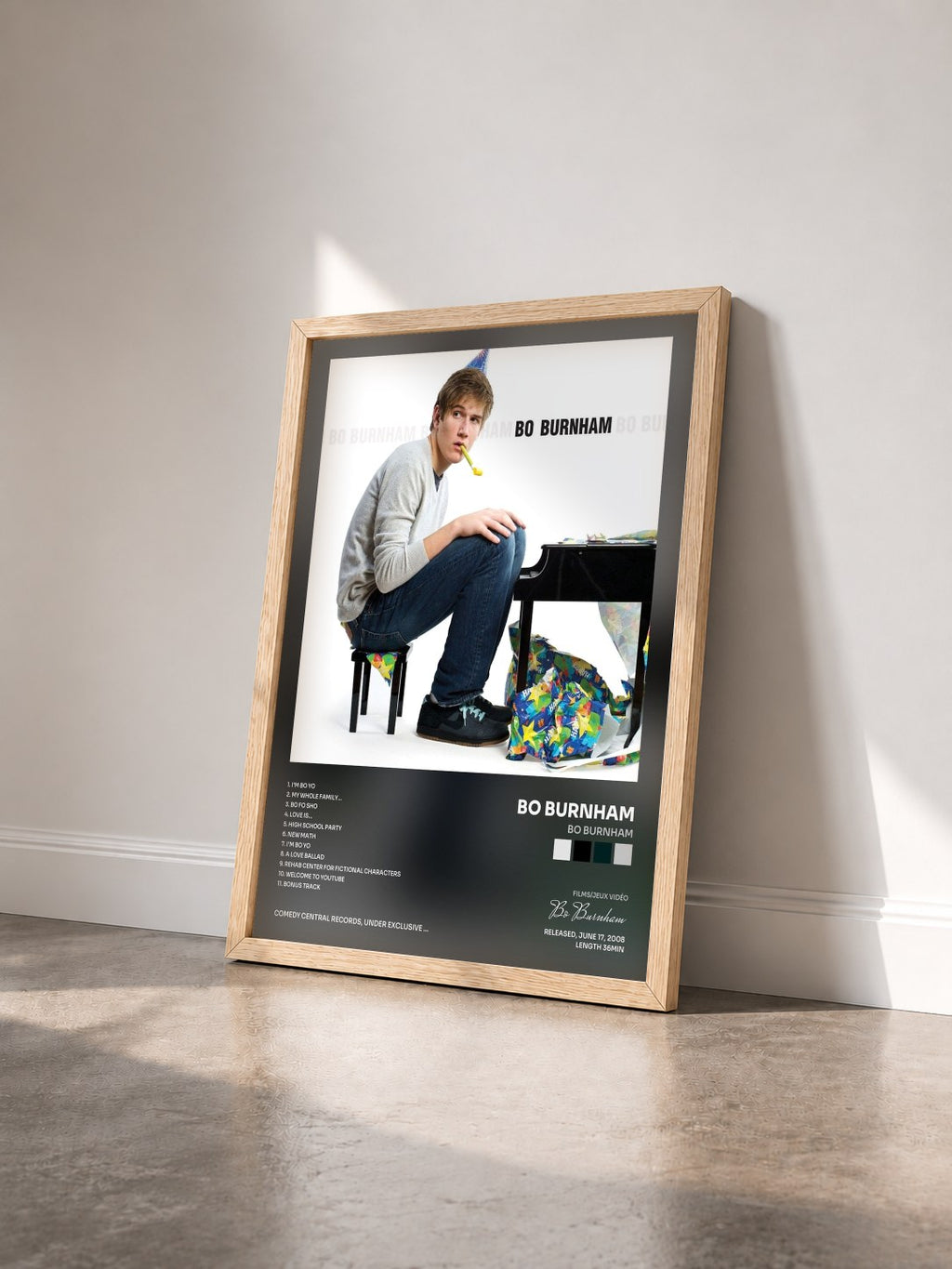 #bois Tableau de l'album Bo Burnham de Bo Burnham vu de trois quarts, cadre en bois brut
