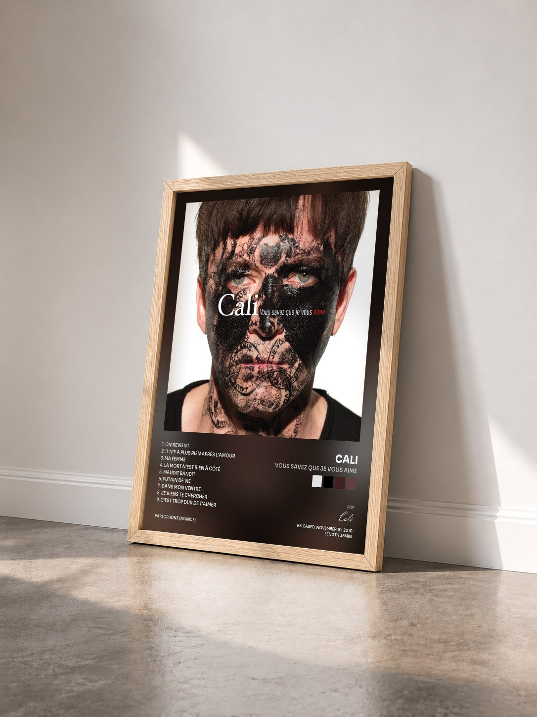 #bois Tableau de l'album Vous savez que je vous aime de Cali vu de trois quarts, cadre en bois brut