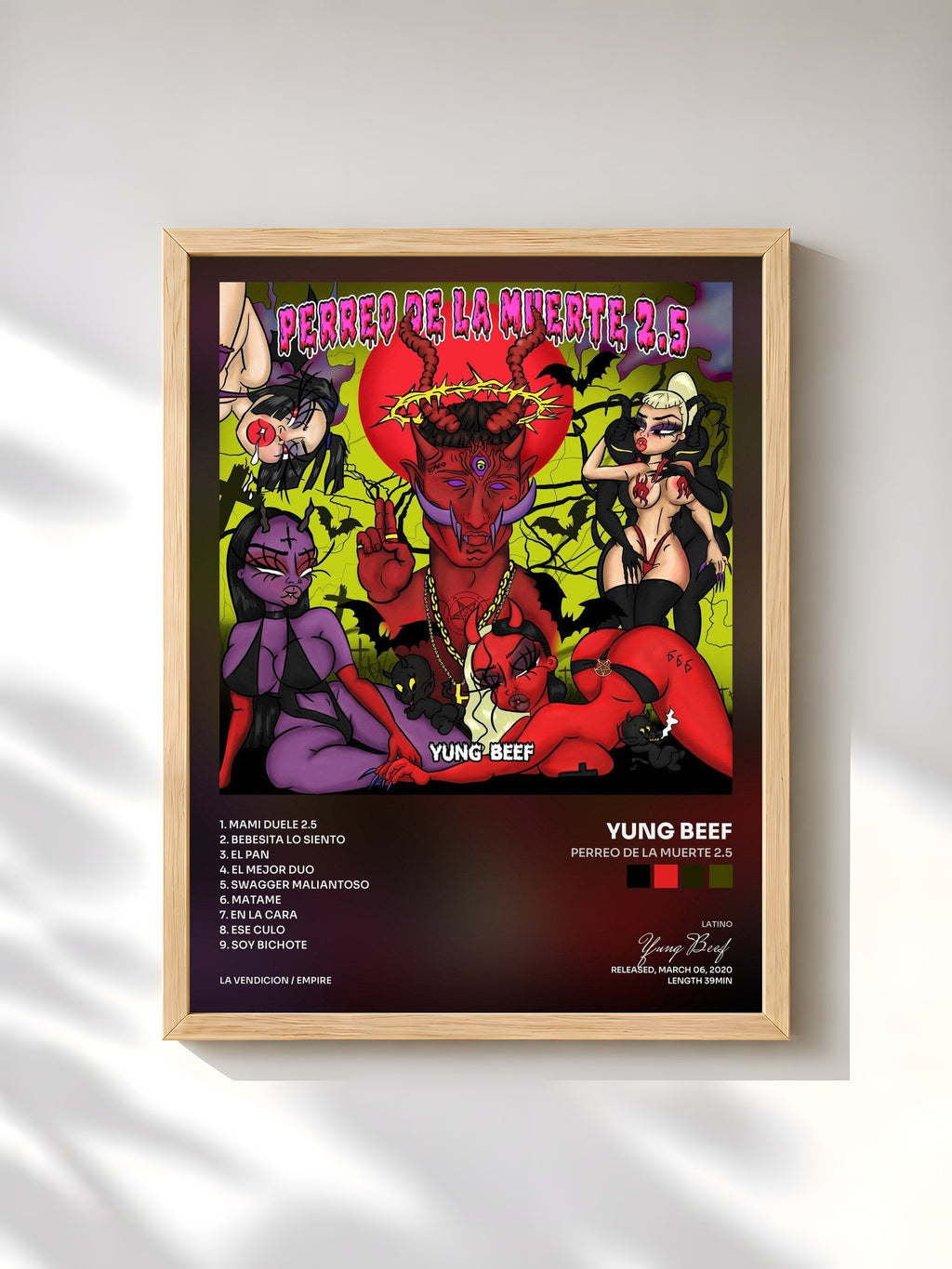 #bois Tableau de l'album Perreo de la Muerte 2.5 de Yung Beef, cadre en bois brut, imprimé et encadré en France