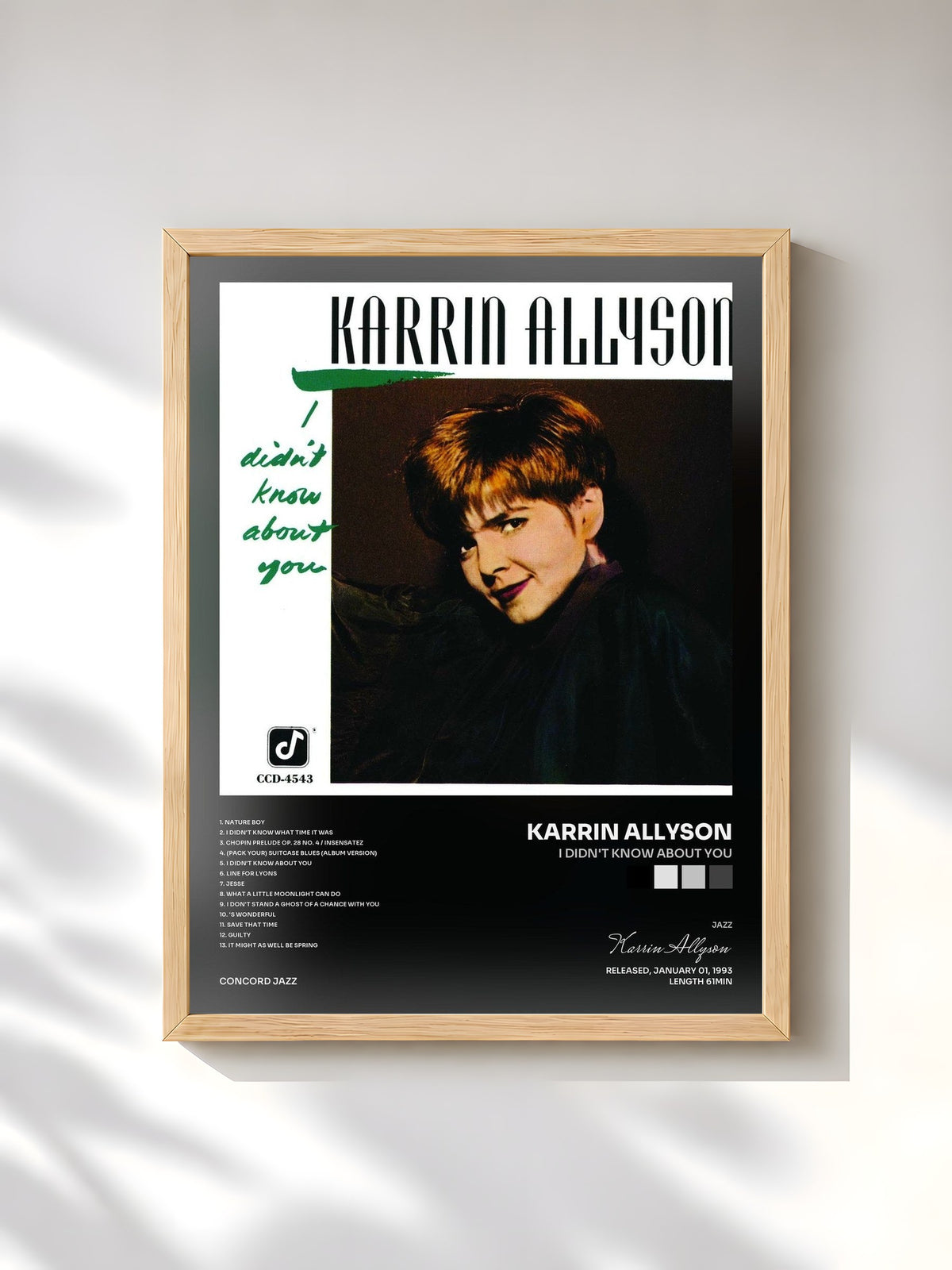 #bois Tableau de l'album I Didn't Know About You de Karrin Allyson, cadre en bois brut, imprimé et encadré en France