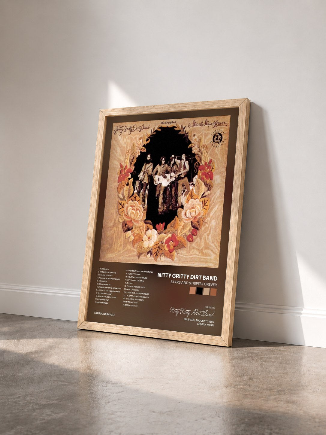 #bois Tableau de l'album Stars And Stripes Forever de Nitty Gritty Dirt Band vu de trois quarts, cadre en bois brut