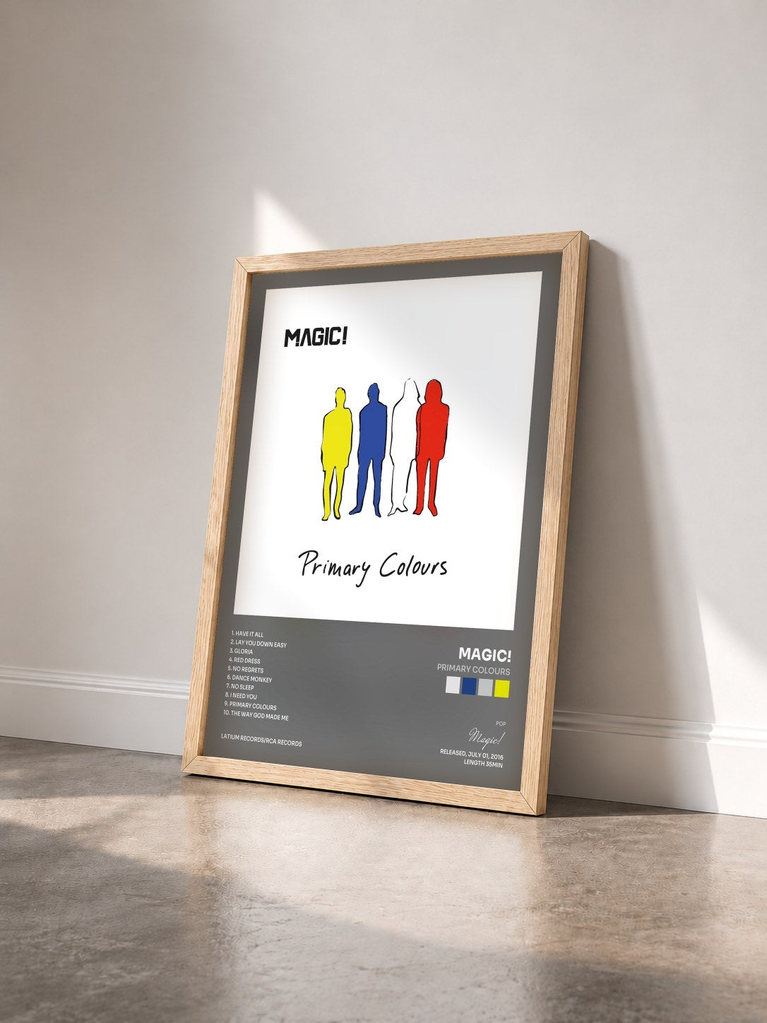 #bois Tableau de l'album Primary Colours de Magic! vu de trois quarts, cadre en bois brut