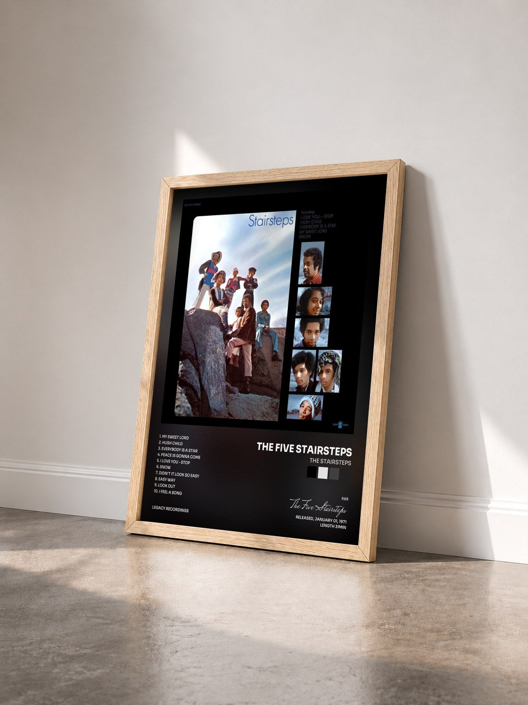 #bois Tableau de l'album The Stairsteps de The Five Stairsteps vu de trois quarts, cadre en bois brut