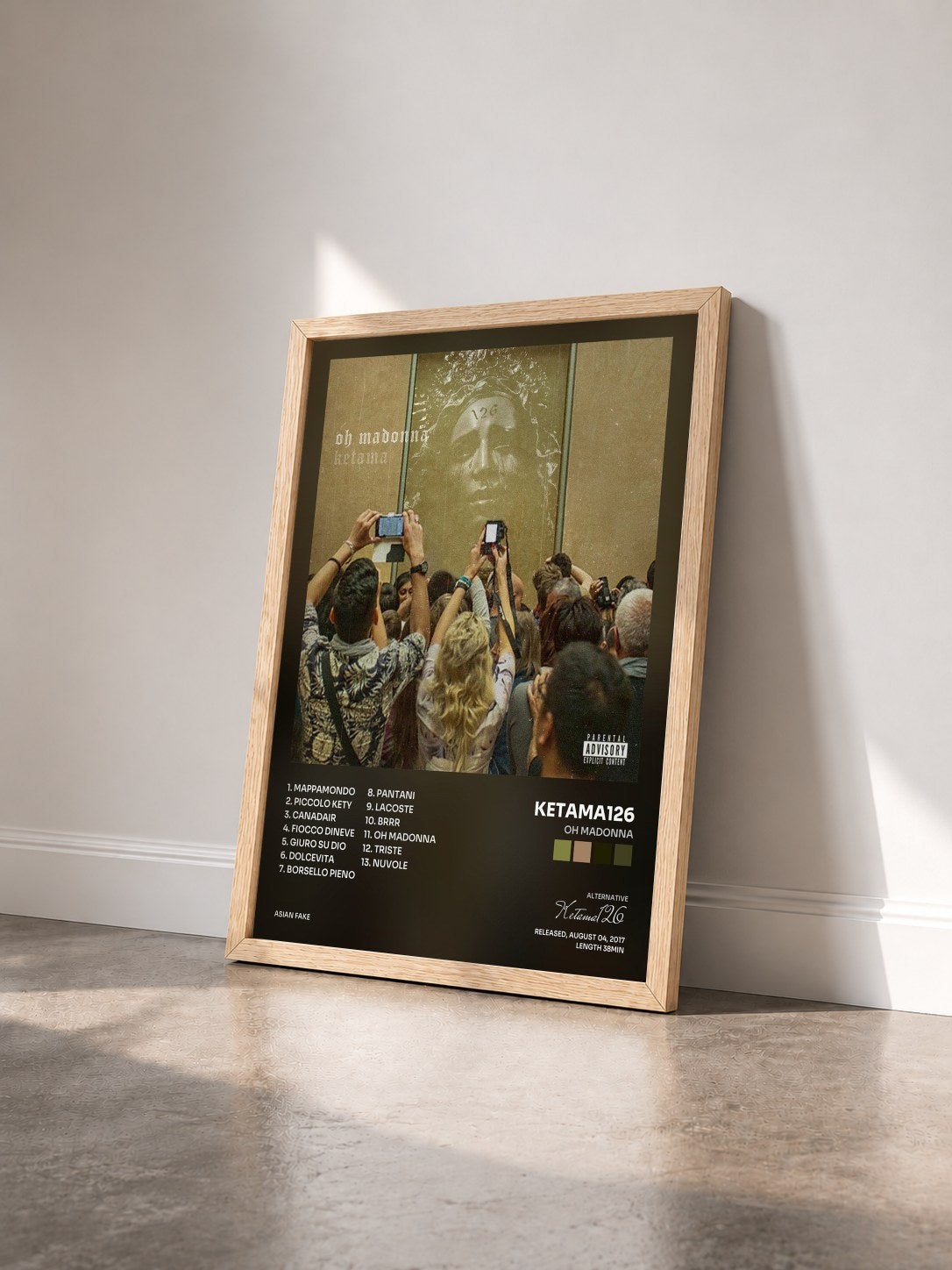 #bois Tableau de l'album Oh Madonna de Ketama126 vu de trois quarts, cadre en bois brut