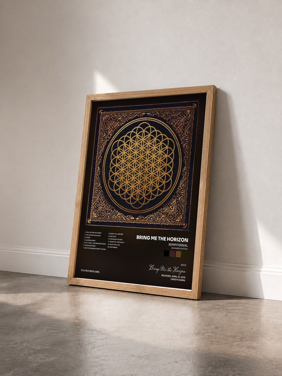#bois Tableau de l'album Sempiternal (Expanded Edition) de Bring Me the Horizon vu de trois quarts, cadre en bois brut
