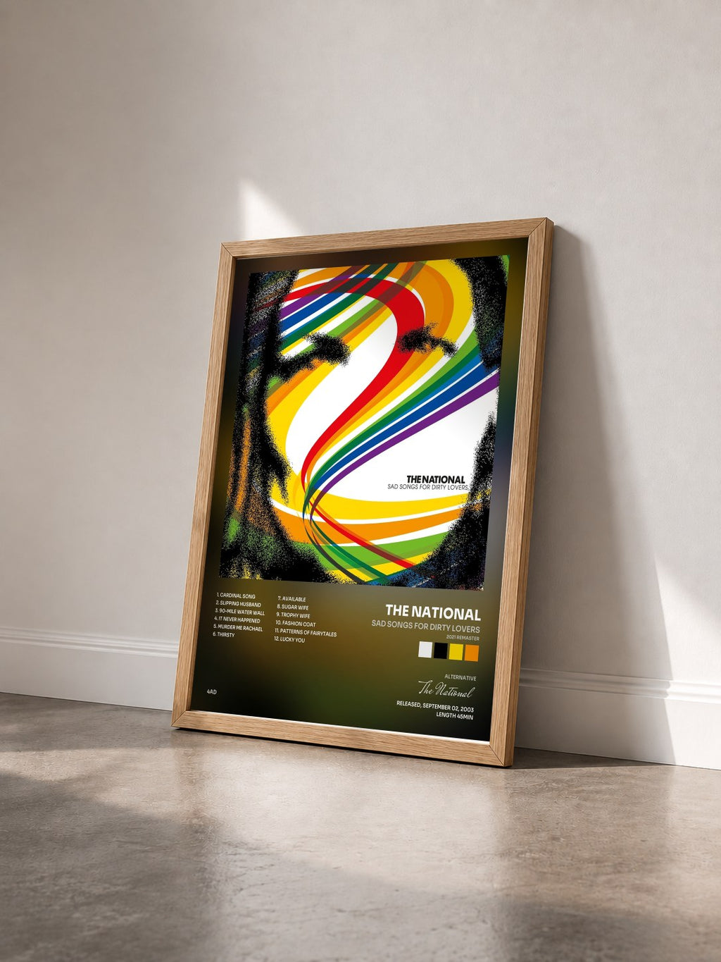#bois Tableau de l'album Sad Songs for Dirty Lovers (2021 Remaster) de The National vu de trois quarts, cadre en bois brut