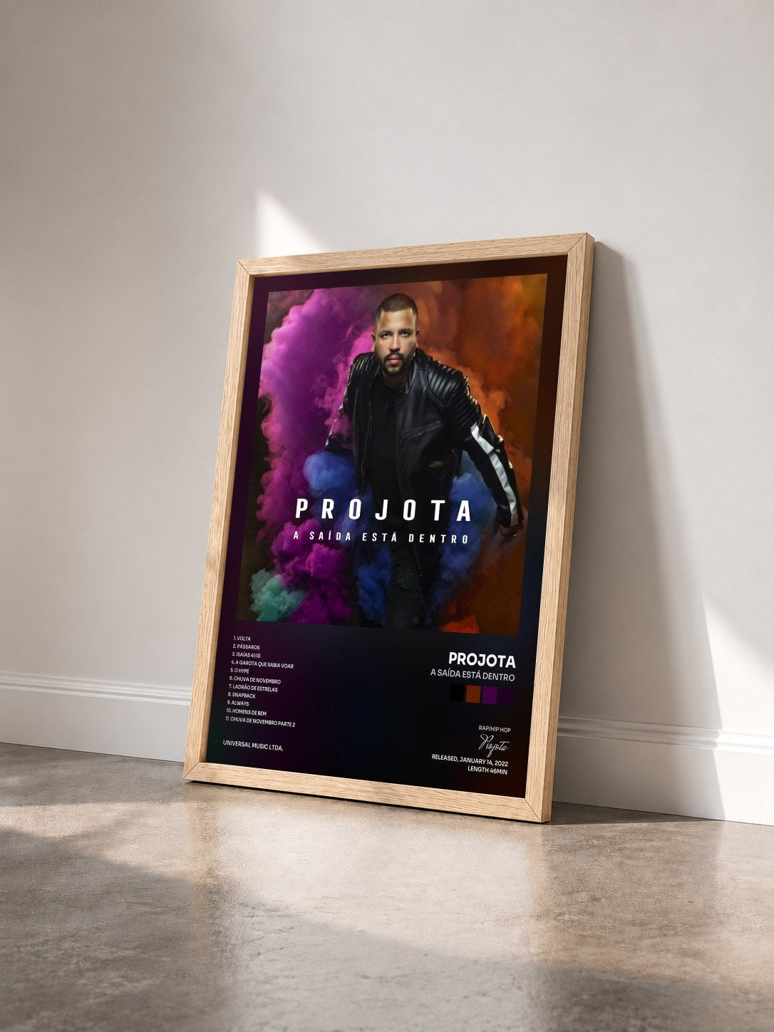 #bois Tableau de l'album A Saída Está Dentro de Projota vu de trois quarts, cadre en bois brut