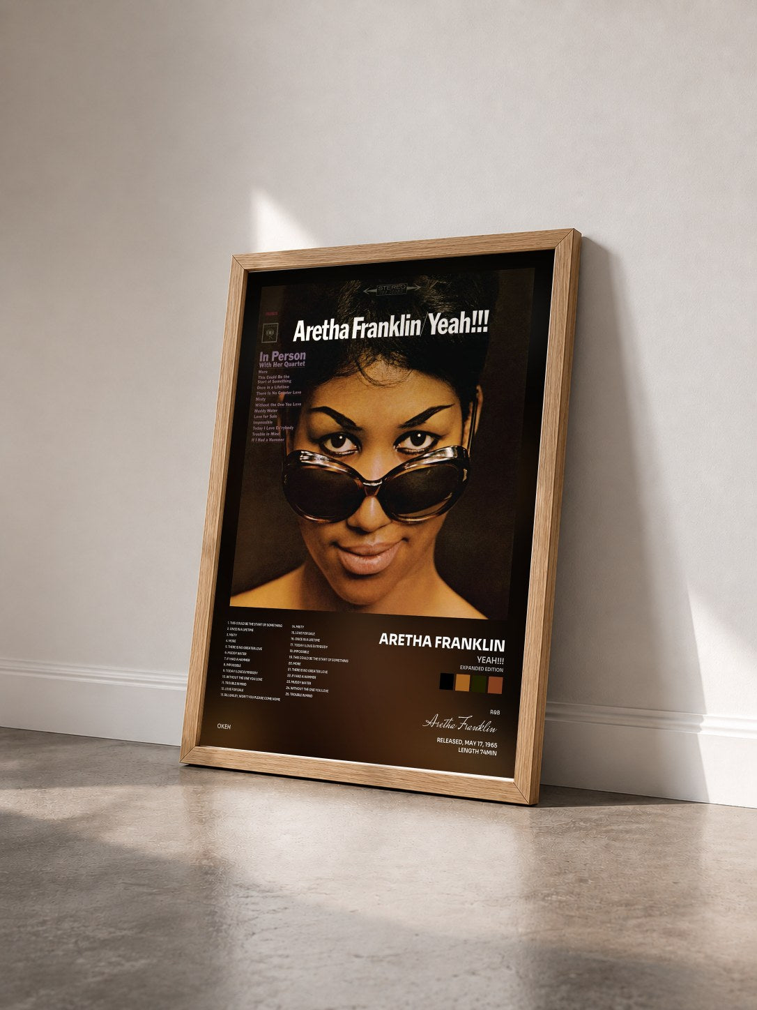 #bois Tableau de l'album Yeah!!! (Expanded Edition) de Aretha Franklin vu de trois quarts, cadre en bois brut