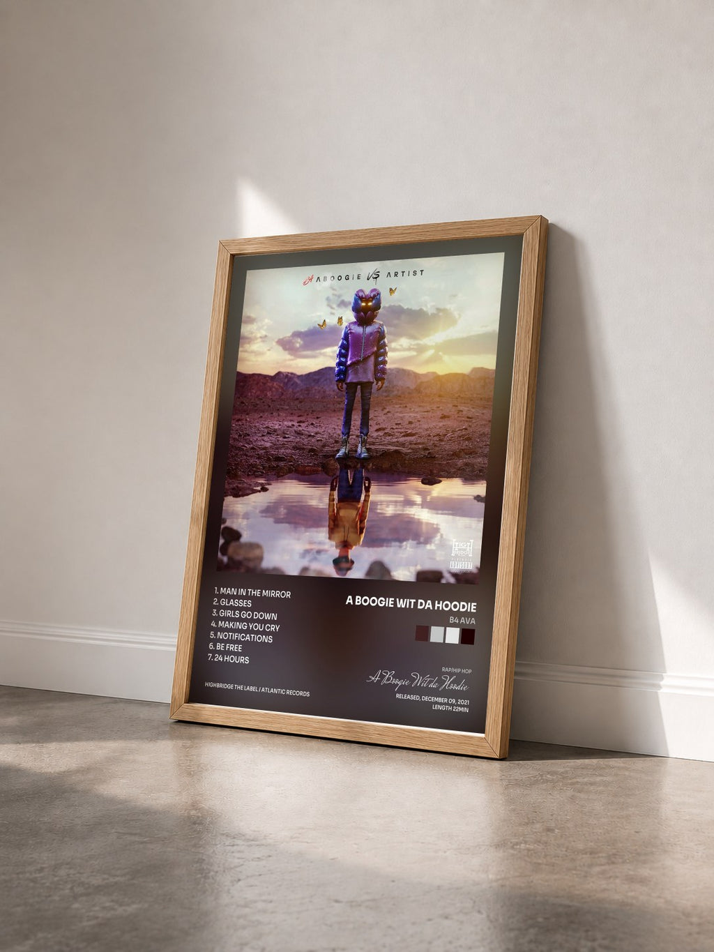 #bois Tableau de l'album B4 AVA de A Boogie Wit da Hoodie vu de trois quarts, cadre en bois brut