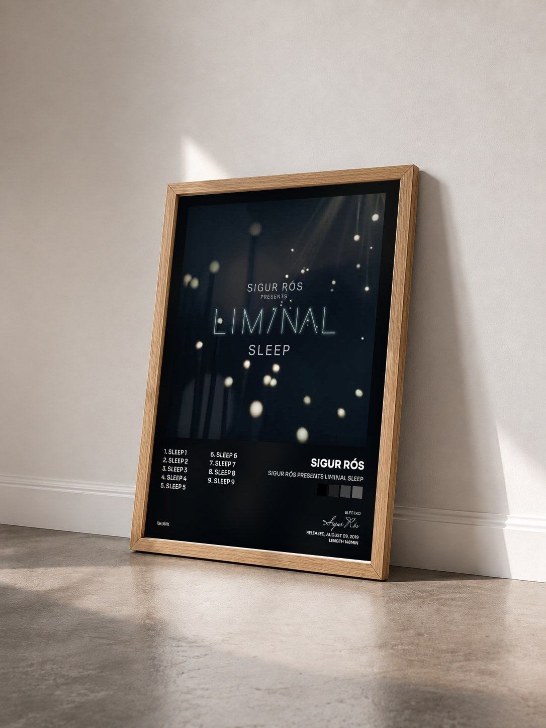 #bois Tableau de l'album Sigur Rós Presents Liminal Sleep de Sigur Rós vu de trois quarts, cadre en bois brut