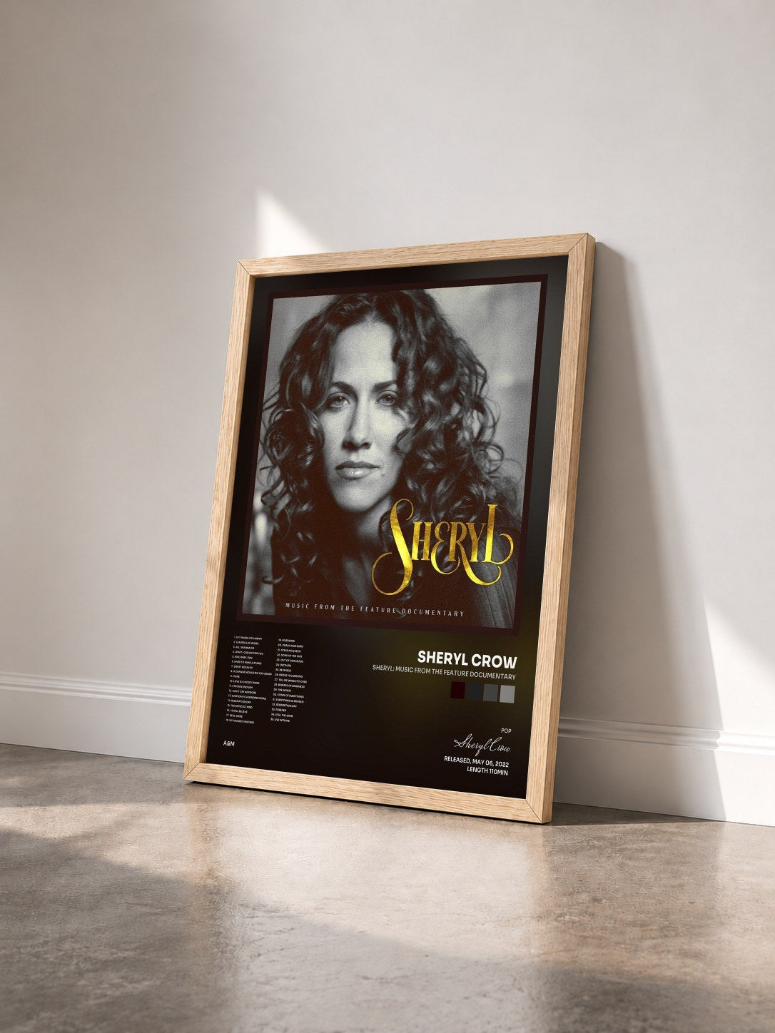#bois Tableau de l'album Sheryl: Music From The Feature Documentary de Sheryl Crow vu de trois quarts, cadre en bois brut