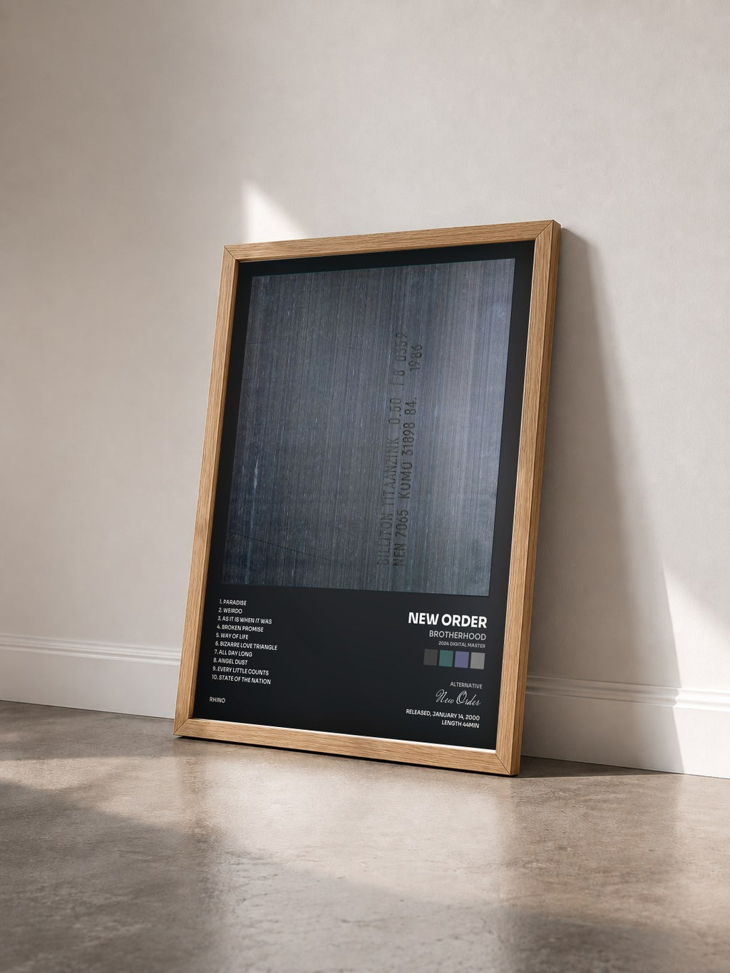 #bois Tableau de l'album Brotherhood (2024 Digital Master) de New Order vu de trois quarts, cadre en bois brut