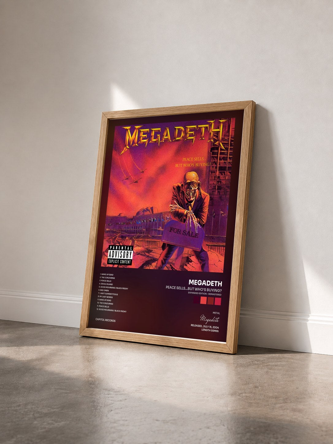 #bois Tableau de l'album Peace Sells...But Who's Buying? (Expanded Edition - Remastered) de Megadeth vu de trois quarts, cadre en bois brut
