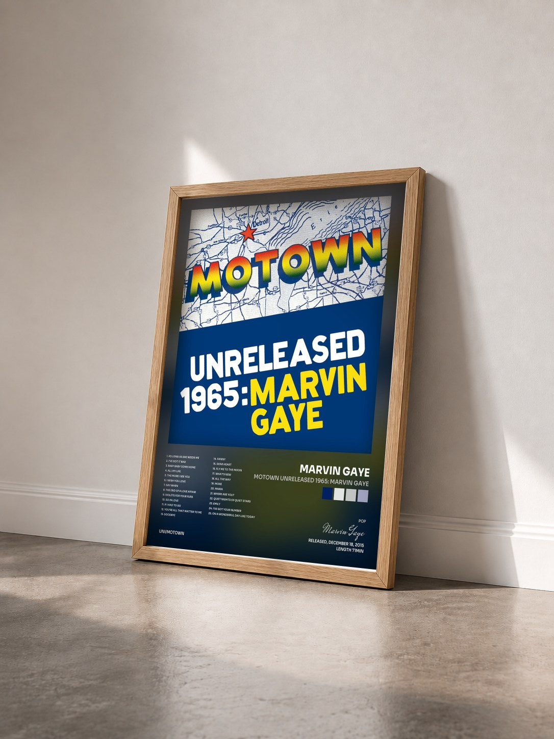 #bois Tableau de l'album Motown Unreleased 1965: Marvin Gaye de Marvin Gaye vu de trois quarts, cadre en bois brut