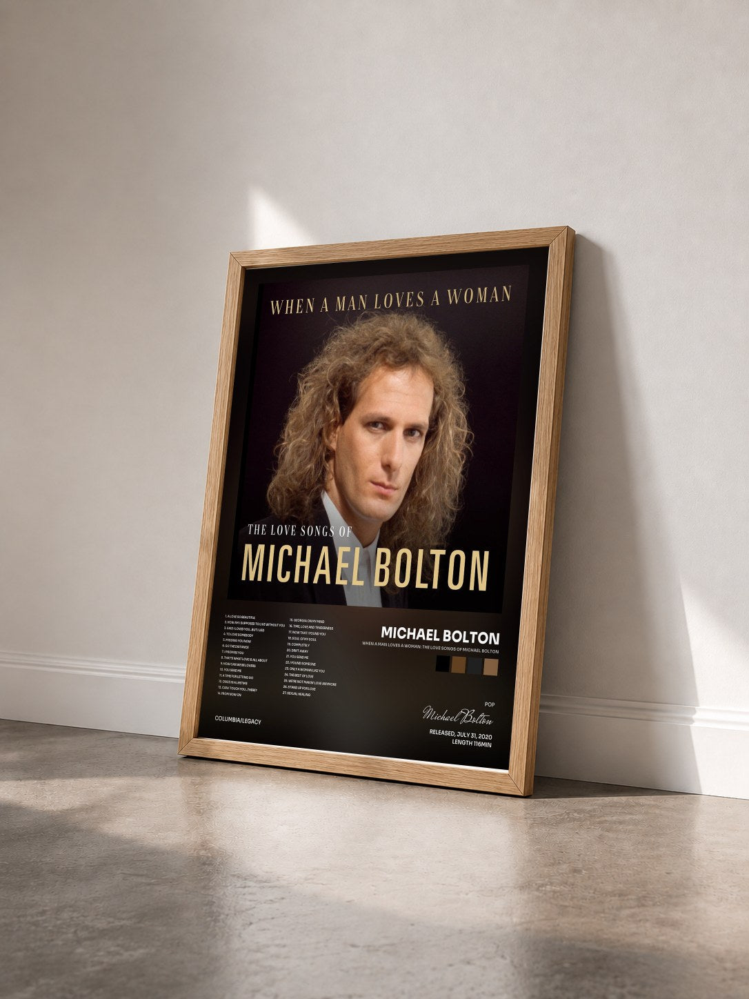 #bois Tableau de l'album When A Man Loves A Woman: The Love Songs of Michael Bolton de Michael Bolton vu de trois quarts, cadre en bois brut