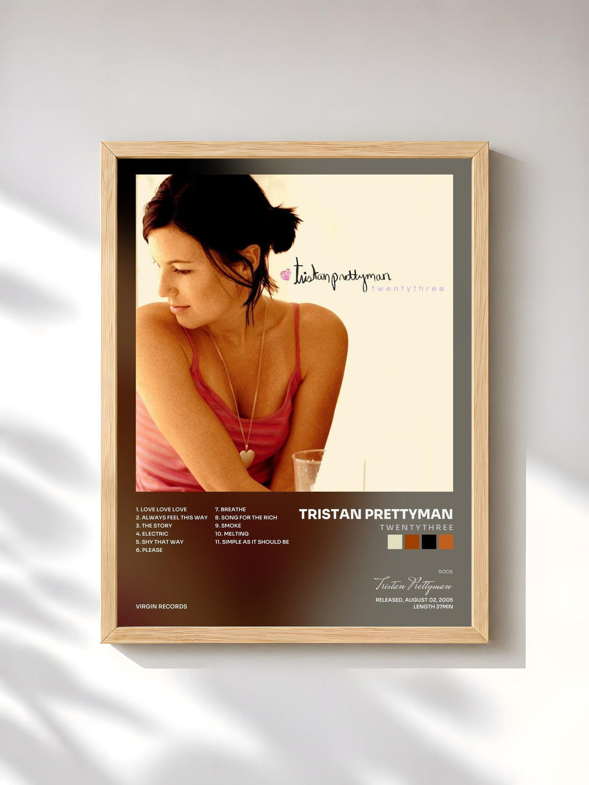 #bois Tableau de l'album t w e n t y t h r e e de Tristan Prettyman, cadre en bois brut, imprimé et encadré en France