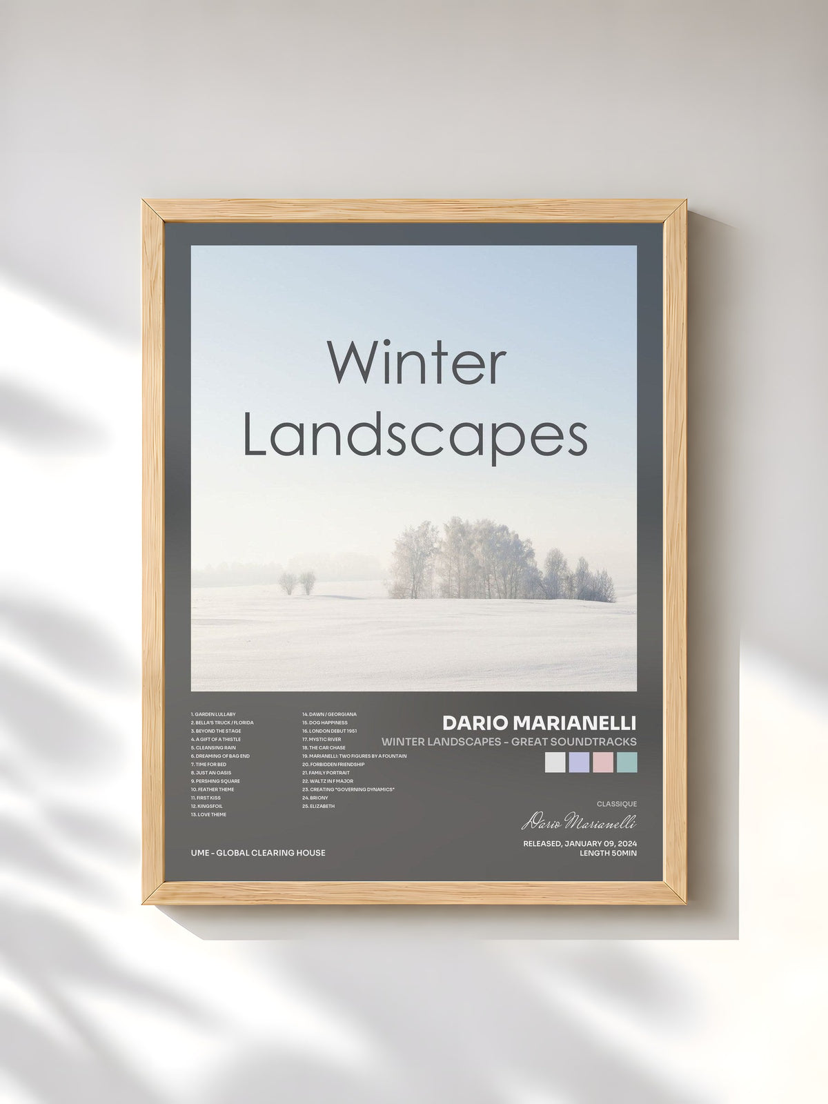 #bois Tableau de l'album Winter Landscapes - Great Soundtracks de Dario Marianelli, cadre en bois brut, imprimé et encadré en France