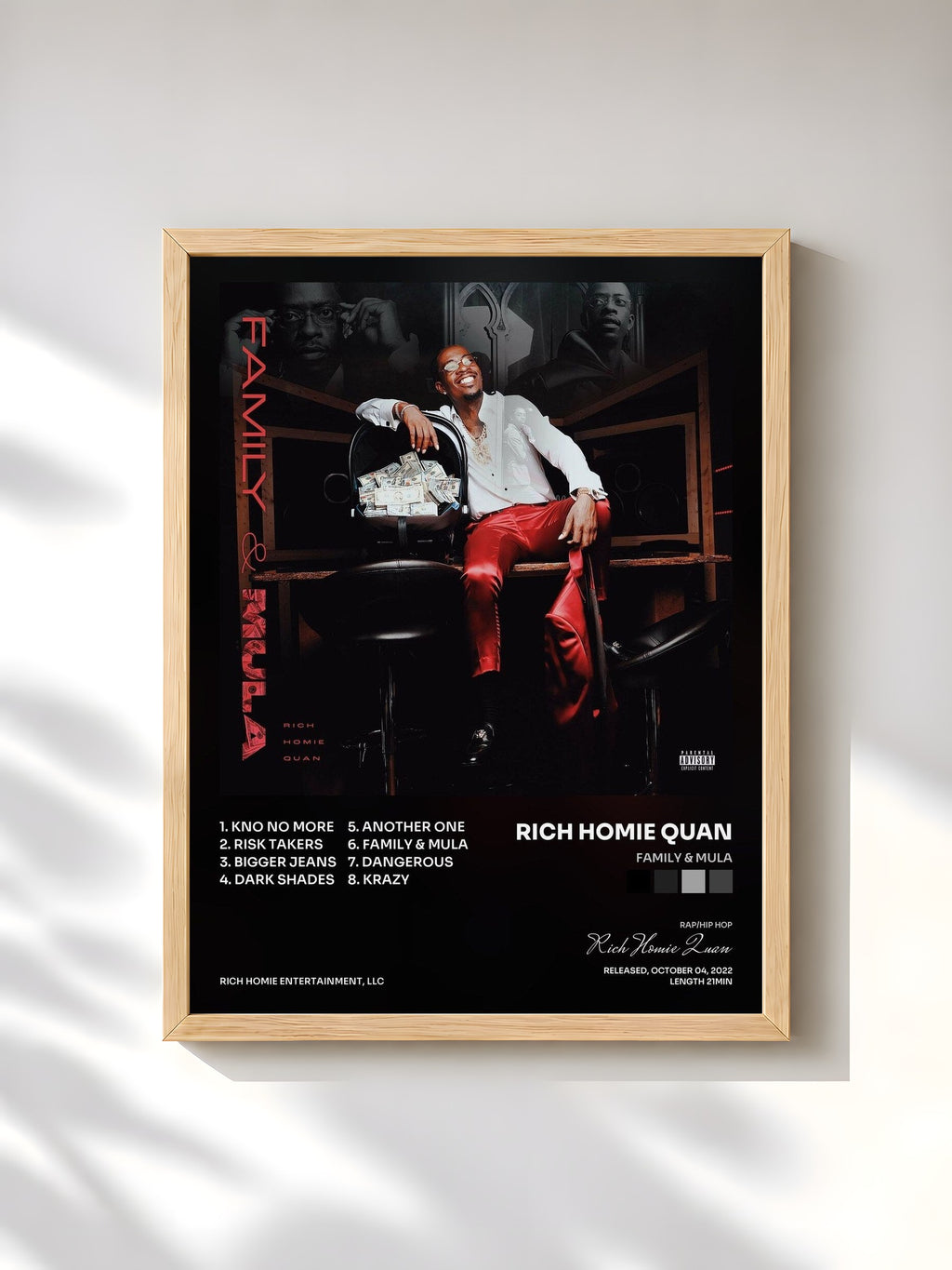 #bois Tableau de l'album Family & Mula de Rich Homie Quan, cadre en bois brut, imprimé et encadré en France