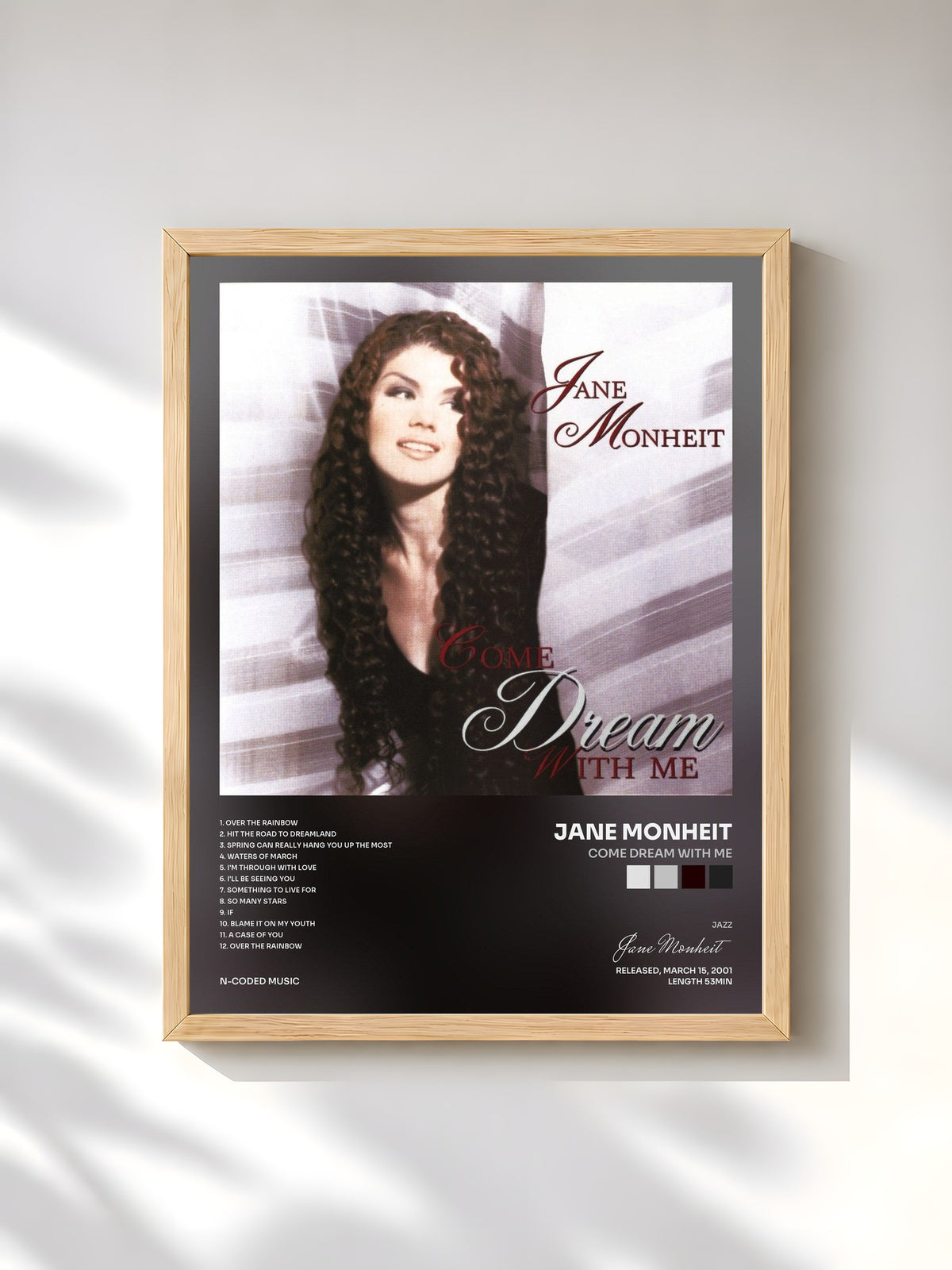 #bois Tableau de l'album Come Dream with Me de Jane Monheit, cadre en bois brut, imprimé et encadré en France