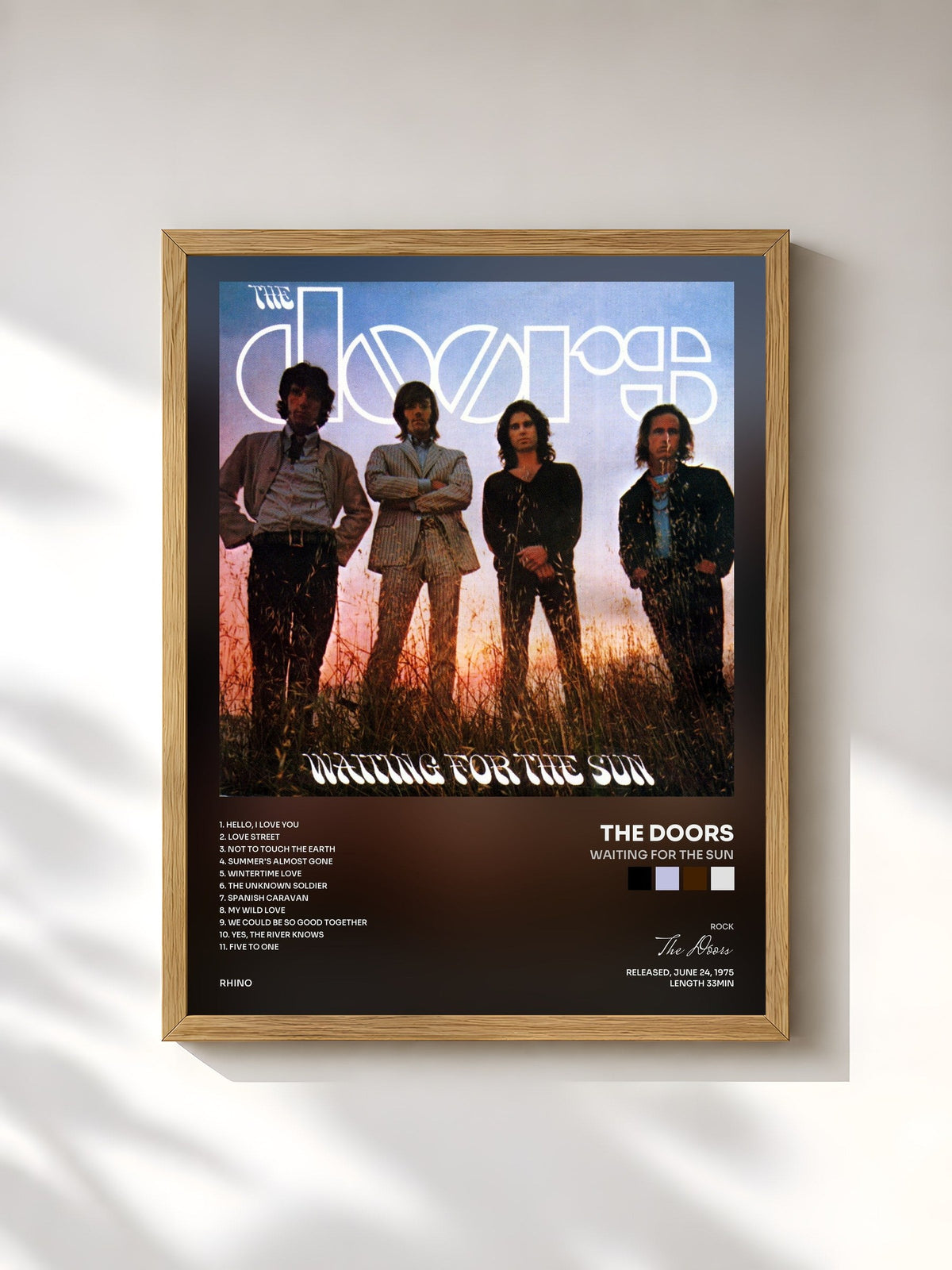 #bois Tableau de l'album Waiting for the Sun de The Doors, cadre en bois brut, imprimé et encadré en France