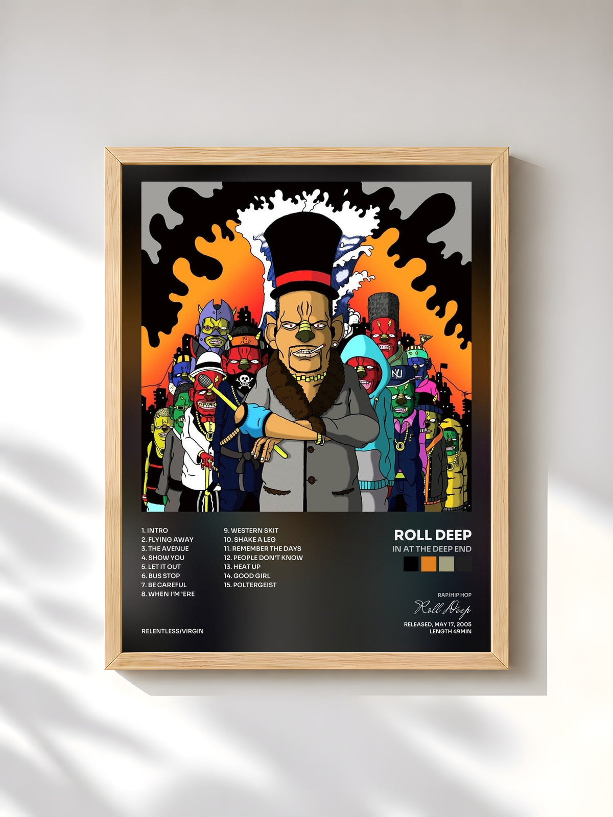 #bois Tableau de l'album In At The Deep End de Roll Deep, cadre en bois brut, imprimé et encadré en France