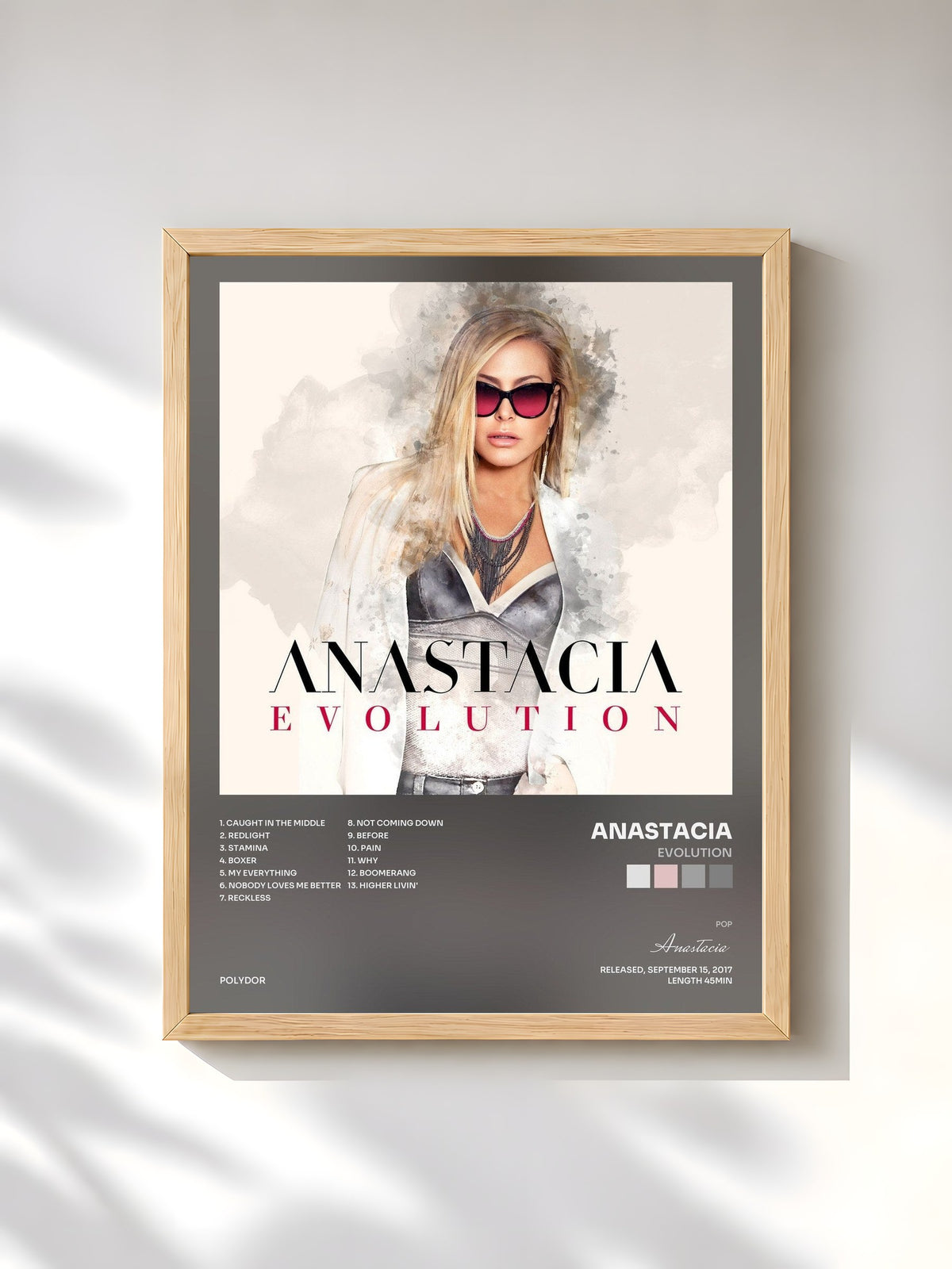 #bois Tableau de l'album Evolution de Anastacia, cadre en bois brut, imprimé et encadré en France