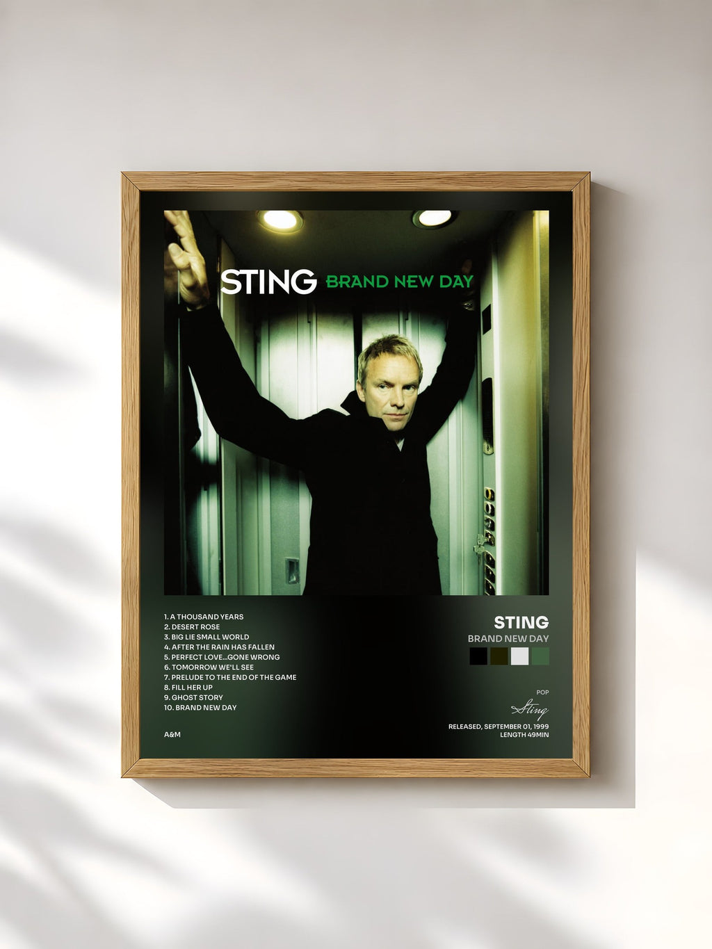 #bois Tableau de l'album Brand New Day de Sting, cadre en bois brut, imprimé et encadré en France