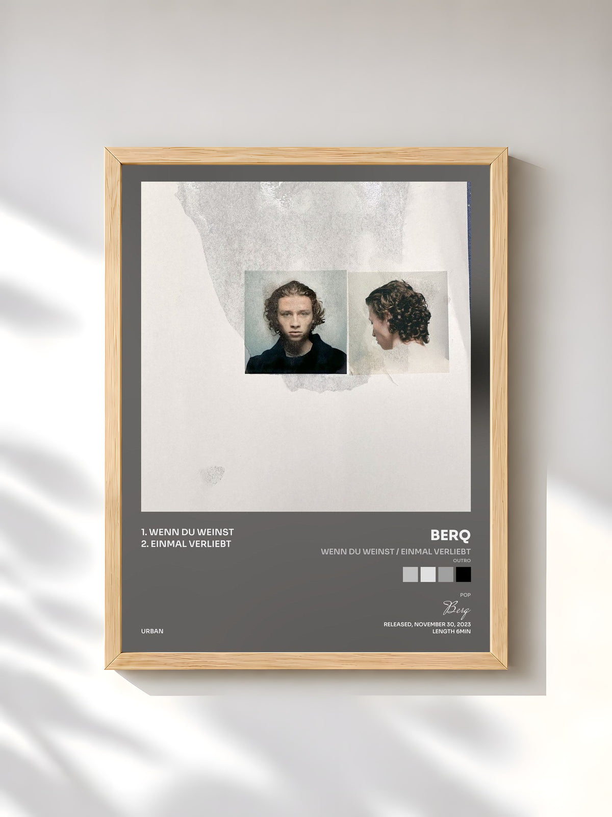 #bois Tableau de l'album Wenn du weinst / Einmal verliebt (Outro) de Berq, cadre en bois brut, imprimé et encadré en France