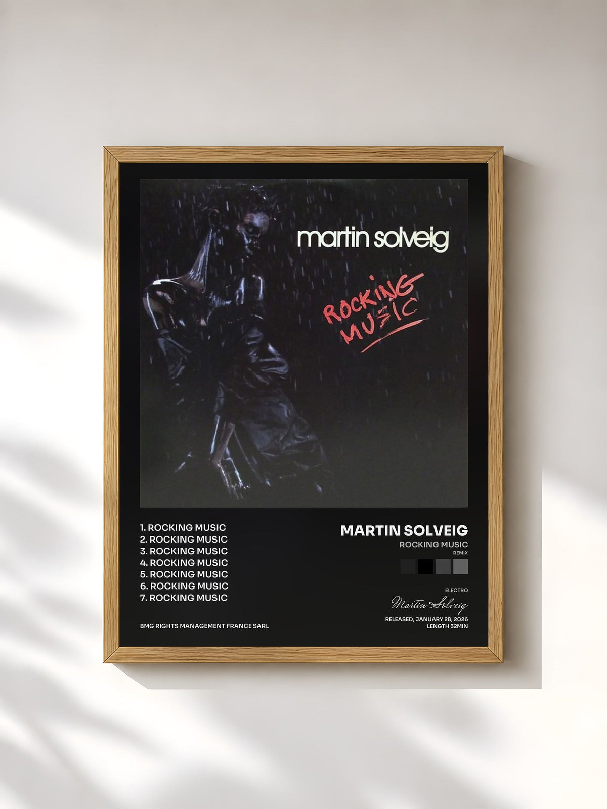 #bois Tableau de l'album Rocking Music (Remix) de Martin Solveig, cadre en bois brut, imprimé et encadré en France