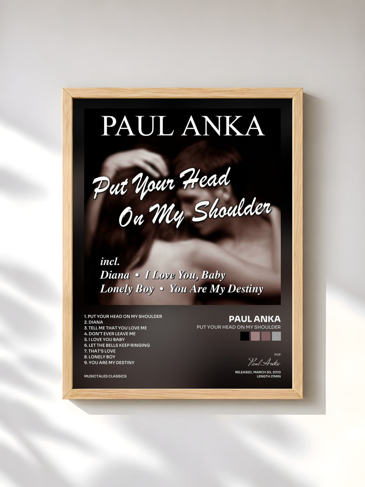 #bois Tableau de l'album Put Your Head On My Shoulder de Paul Anka, cadre en bois brut, imprimé et encadré en France