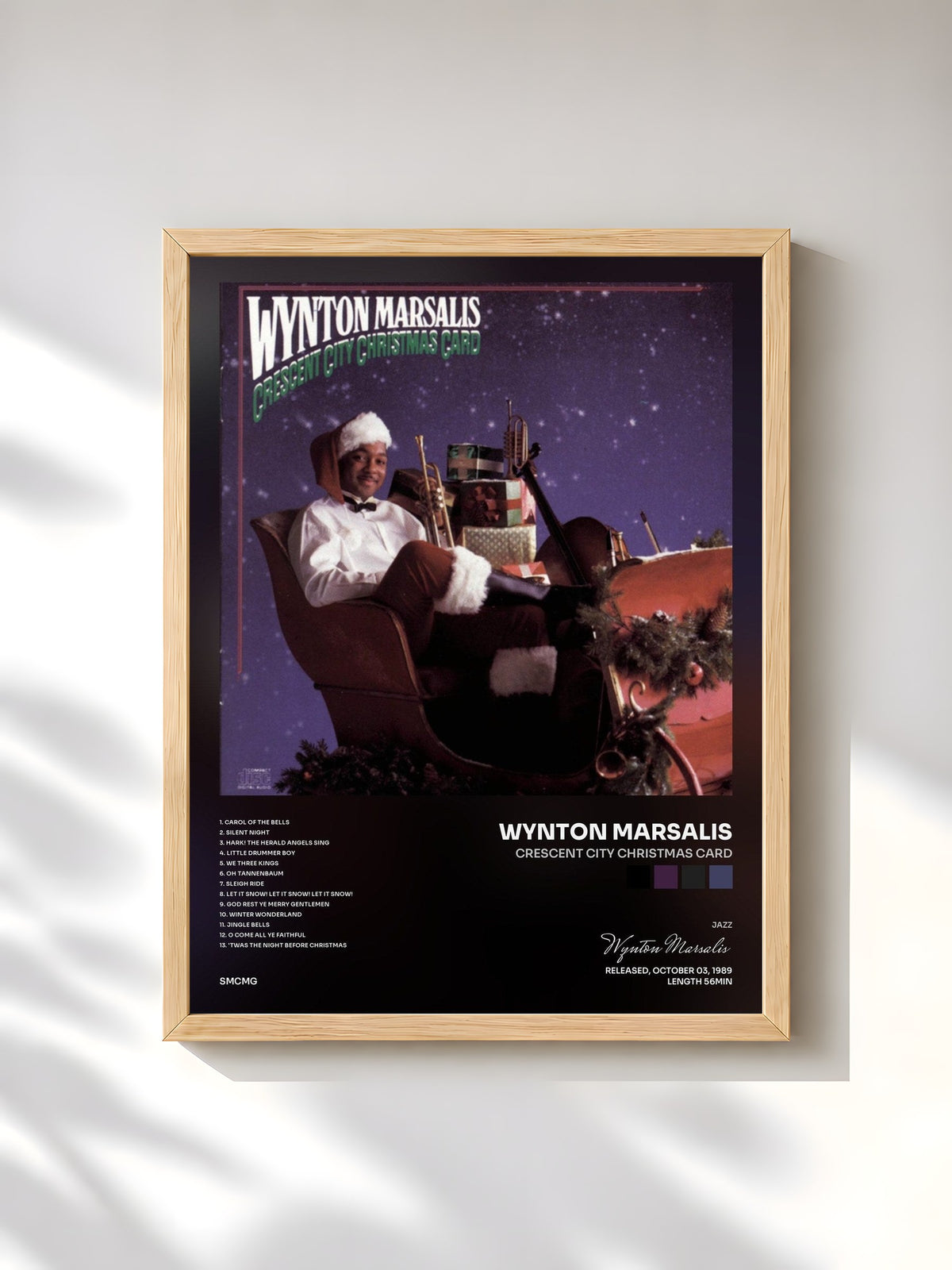 #bois Tableau de l'album Crescent City Christmas Card de Wynton Marsalis, cadre en bois brut, imprimé et encadré en France