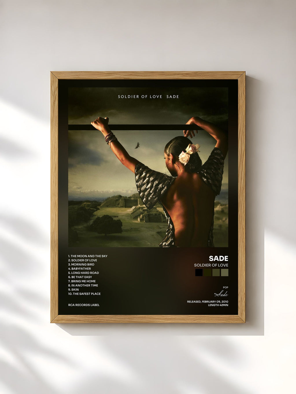 #bois Tableau de l'album Soldier of Love de Sade, cadre en bois brut, imprimé et encadré en France