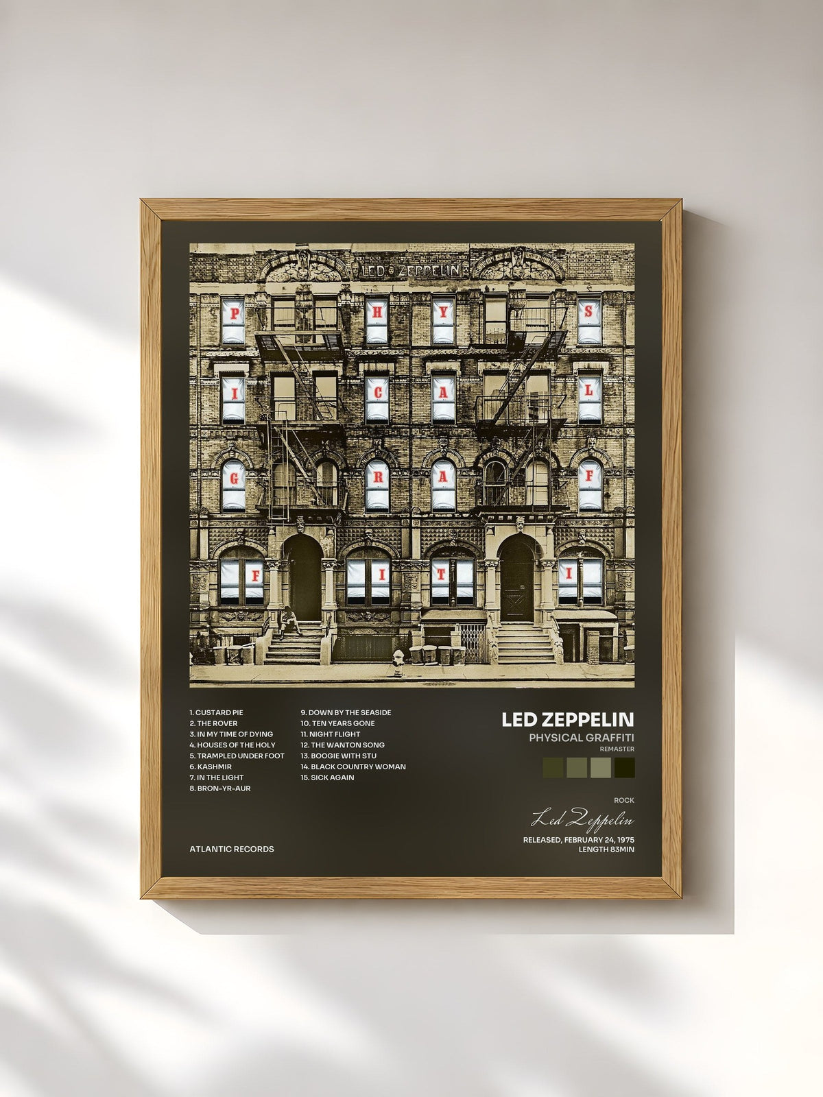 #bois Tableau de l'album Physical Graffiti (Remaster) de Led Zeppelin, cadre en bois brut, imprimé et encadré en France