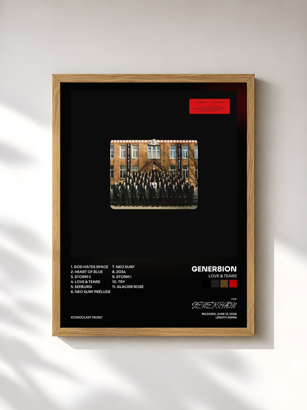 #bois Tableau de l'album Love & Tears de GENER8ION, cadre en bois brut, imprimé et encadré en France