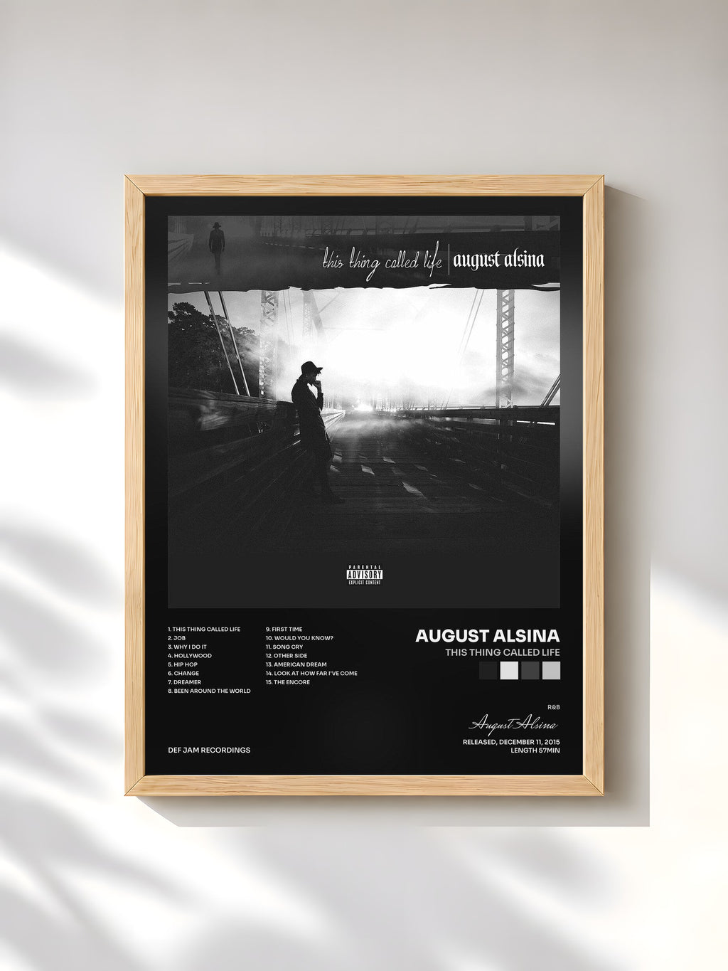 #bois Tableau de l'album This Thing Called Life de August Alsina, cadre en bois brut, imprimé et encadré en France