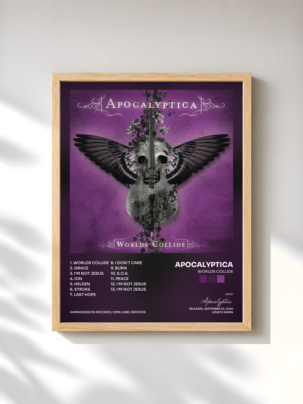 #bois Tableau de l'album Worlds Collide de Apocalyptica, cadre en bois brut, imprimé et encadré en France