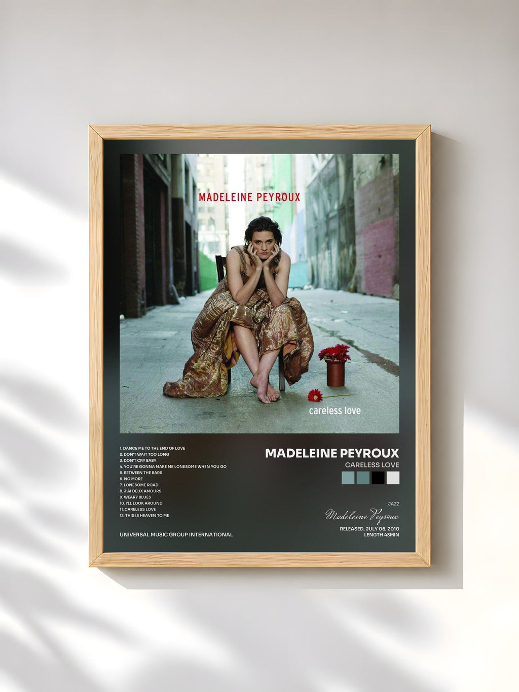 #bois Tableau de l'album Careless Love de Madeleine Peyroux, cadre en bois brut, imprimé et encadré en France