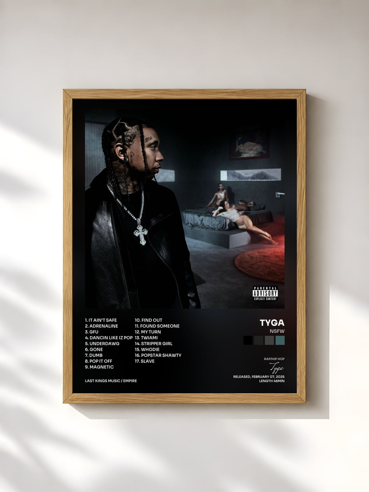 #bois Tableau de l'album NSFW de Tyga, cadre en bois brut, imprimé et encadré en France