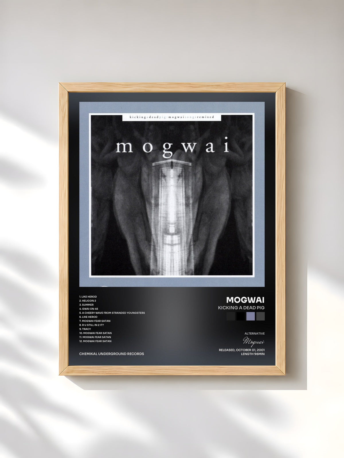 #bois Tableau de l'album Kicking a Dead Pig de Mogwai, cadre en bois brut, imprimé et encadré en France
